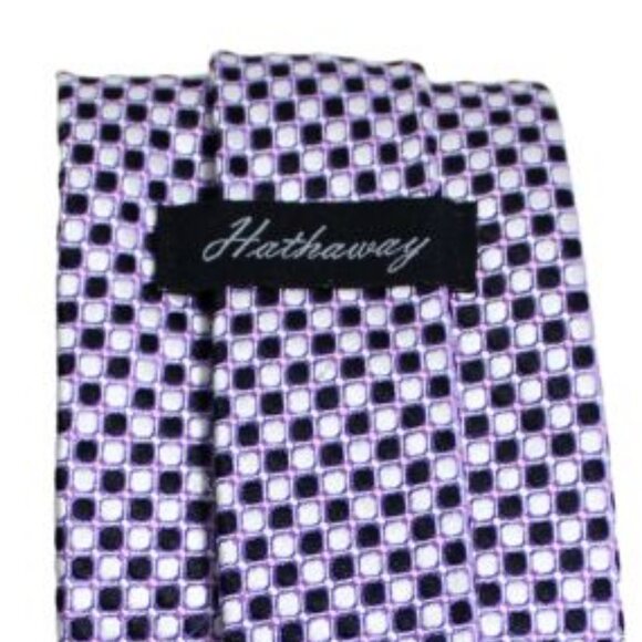 Hathaway Tie 100% Silk - White, Pink, Purple & Black Small Polka Dot - Picture 4 of 6